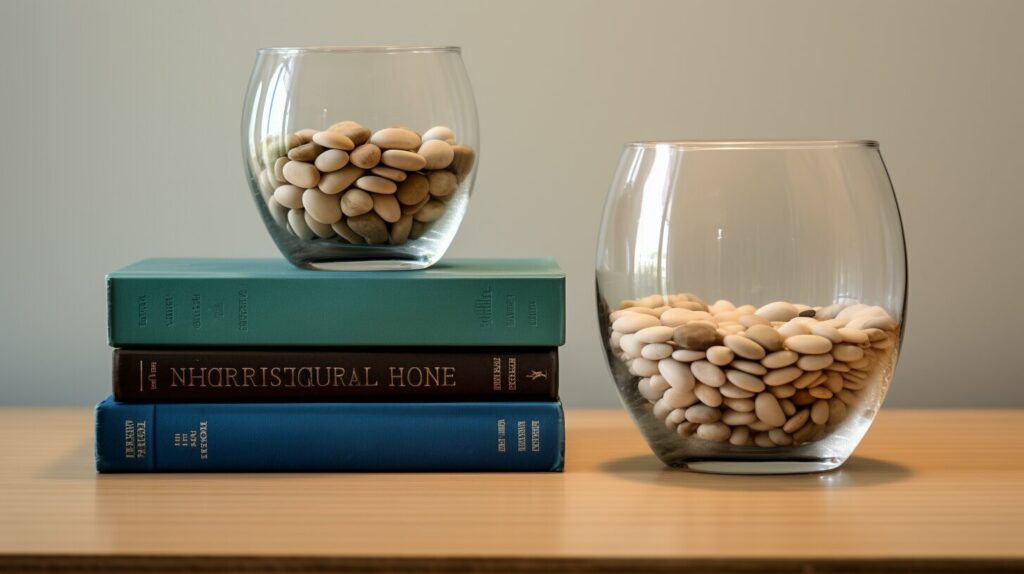 Old glass vase used as a bookend.