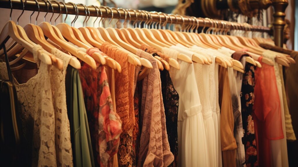 Vintage clothing rack at a thrift store