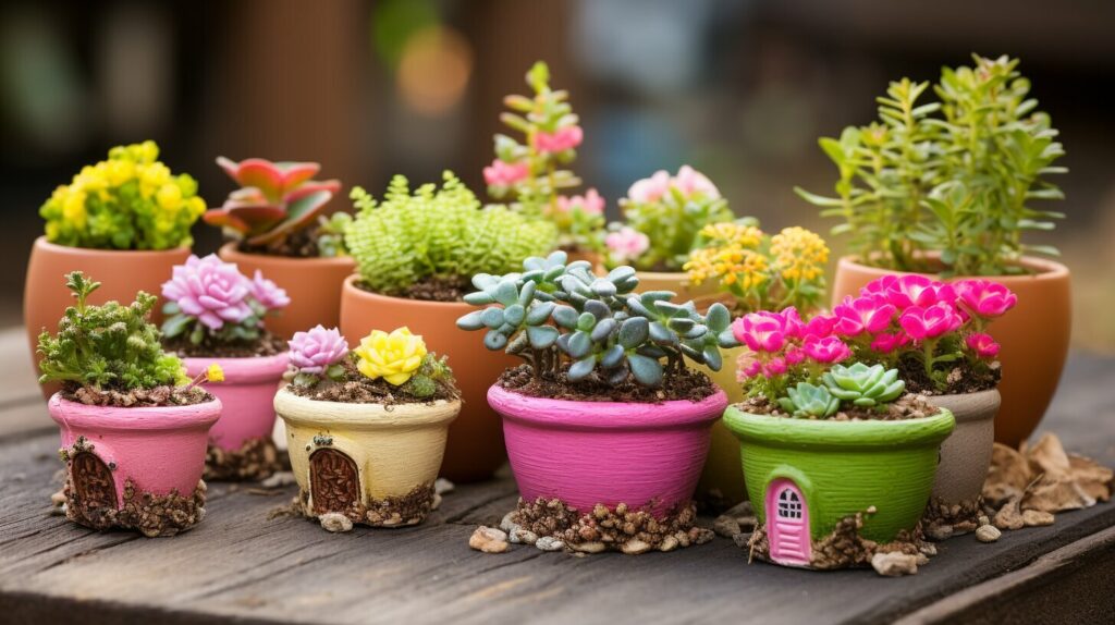 transforming old flower pots into fairy gardens