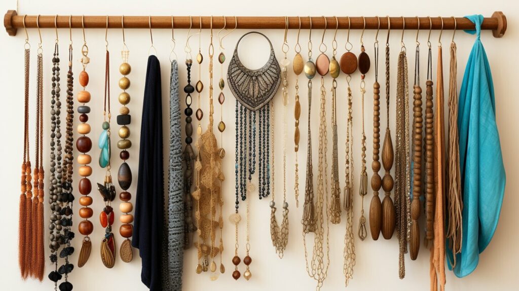 wooden hangers repurposed as jewelry organizer