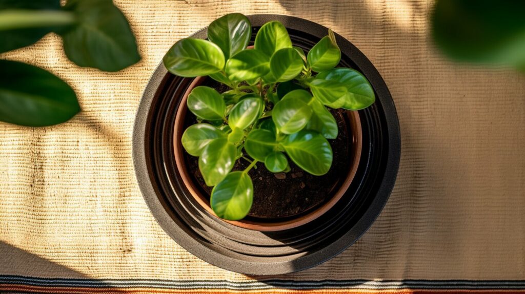 yoga mat used as a protective layer under plant pot